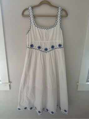 vestique White Dress with Blue Embroidery
